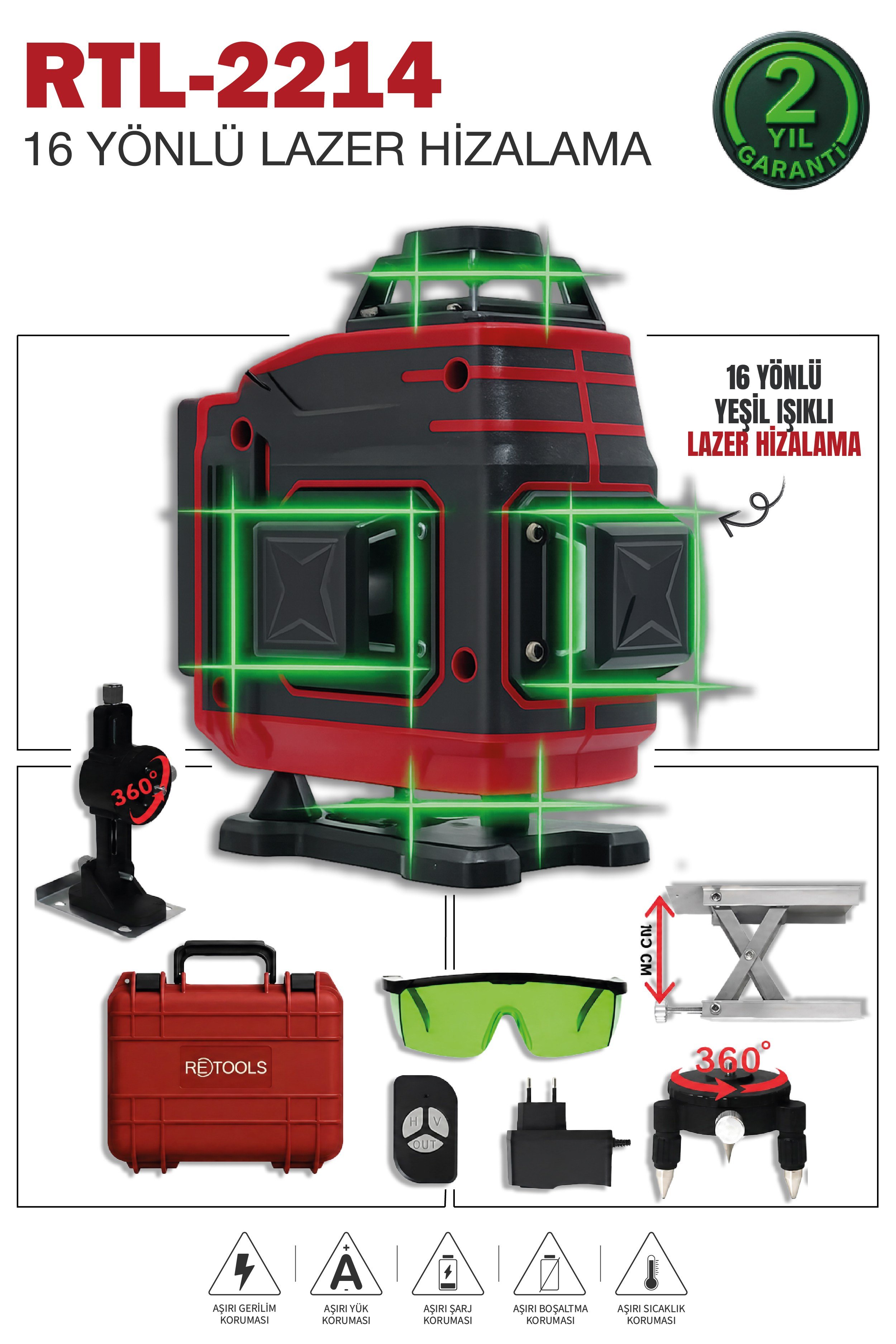 RTL-2214 RETOOLS BORDO 16 YÖNLÜ LAZER