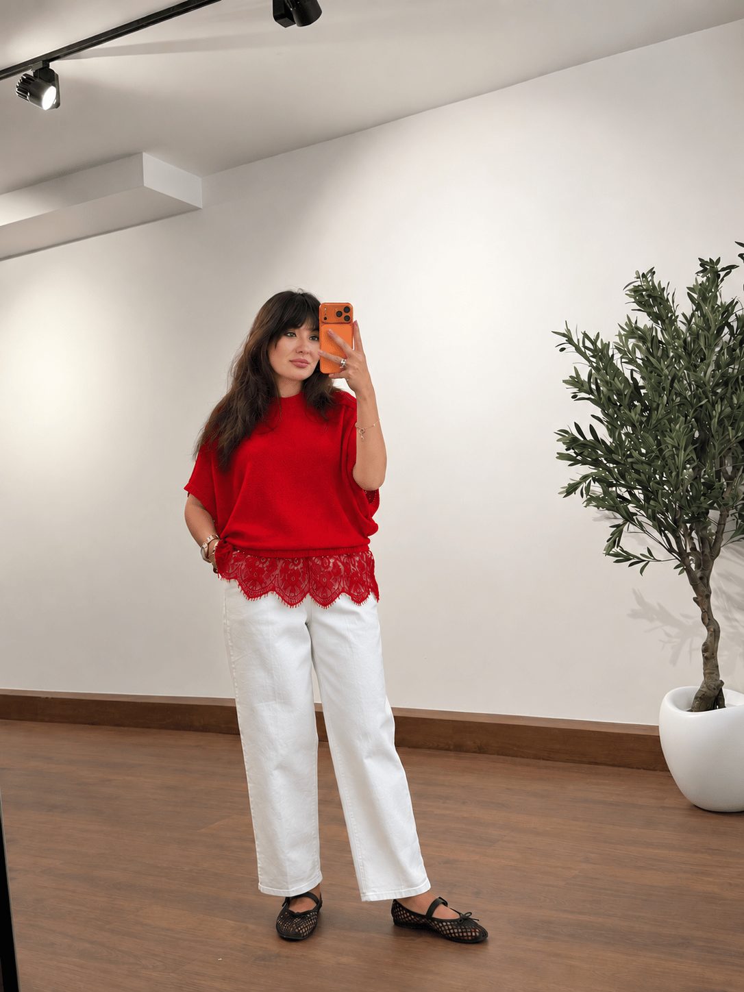 Dantel Detaylı Triko Bluz Kırmızı