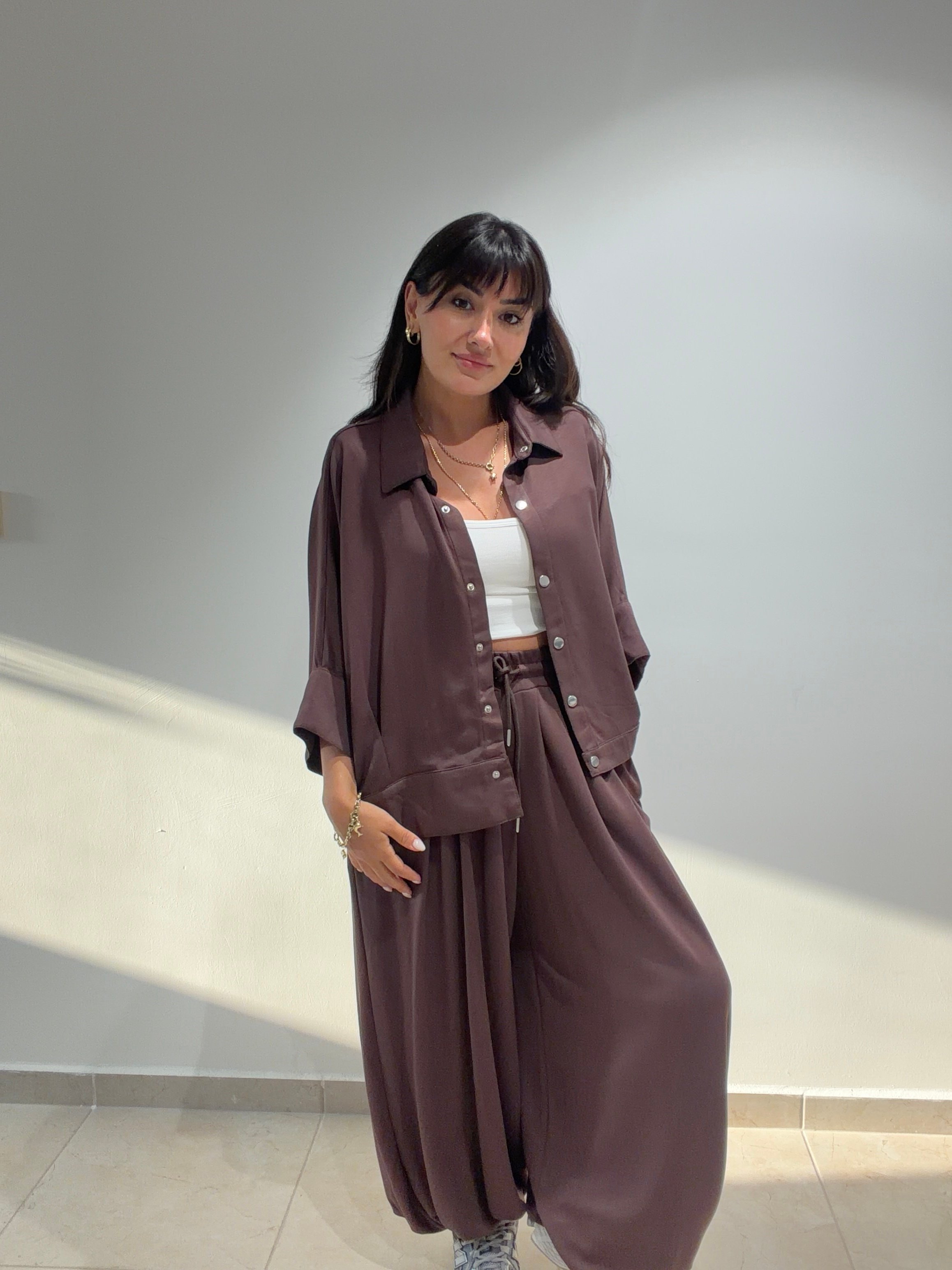 Oversize Şalvar Model Takım Kahve
