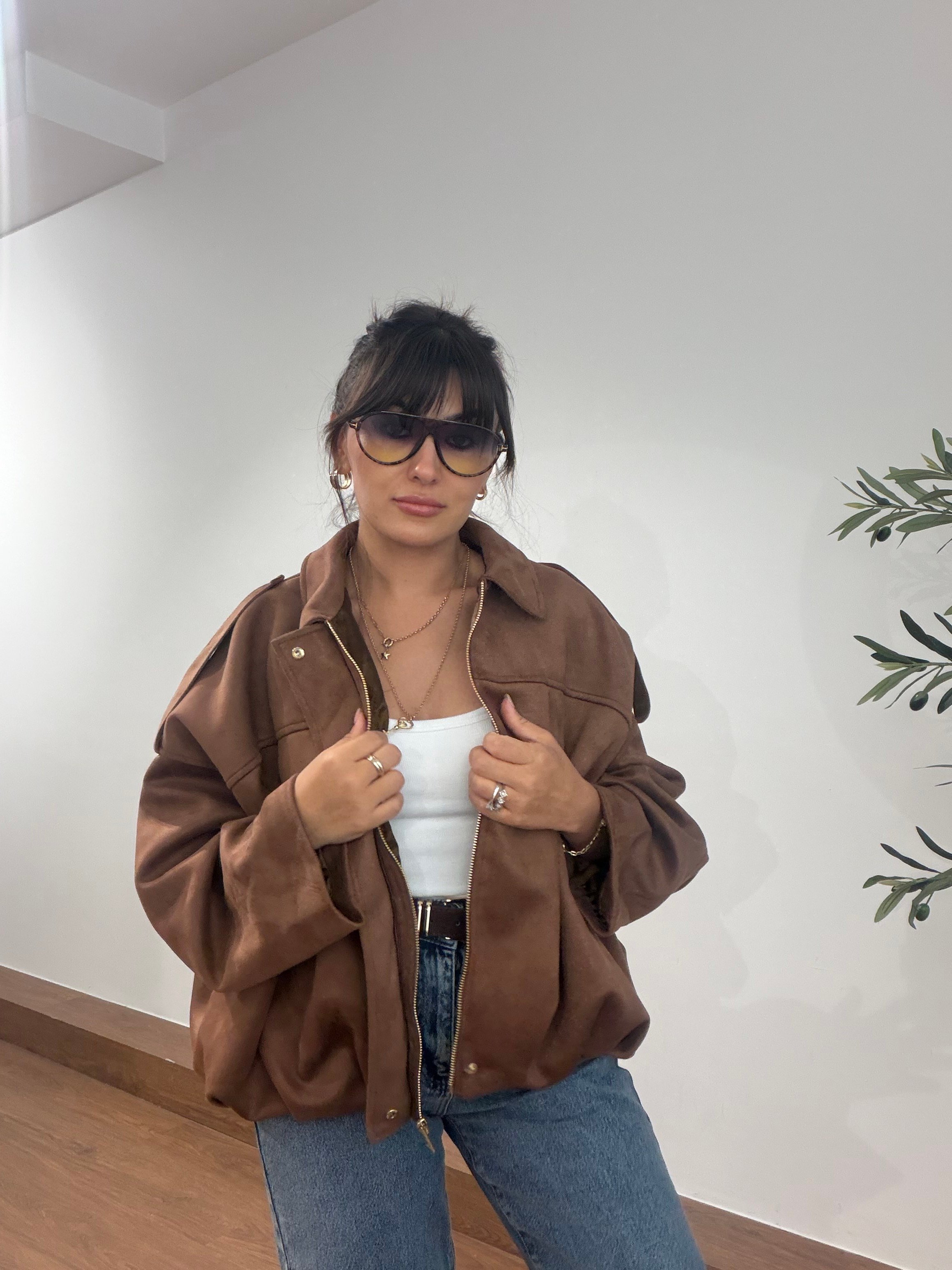 Süet Bomber Ceket Taba