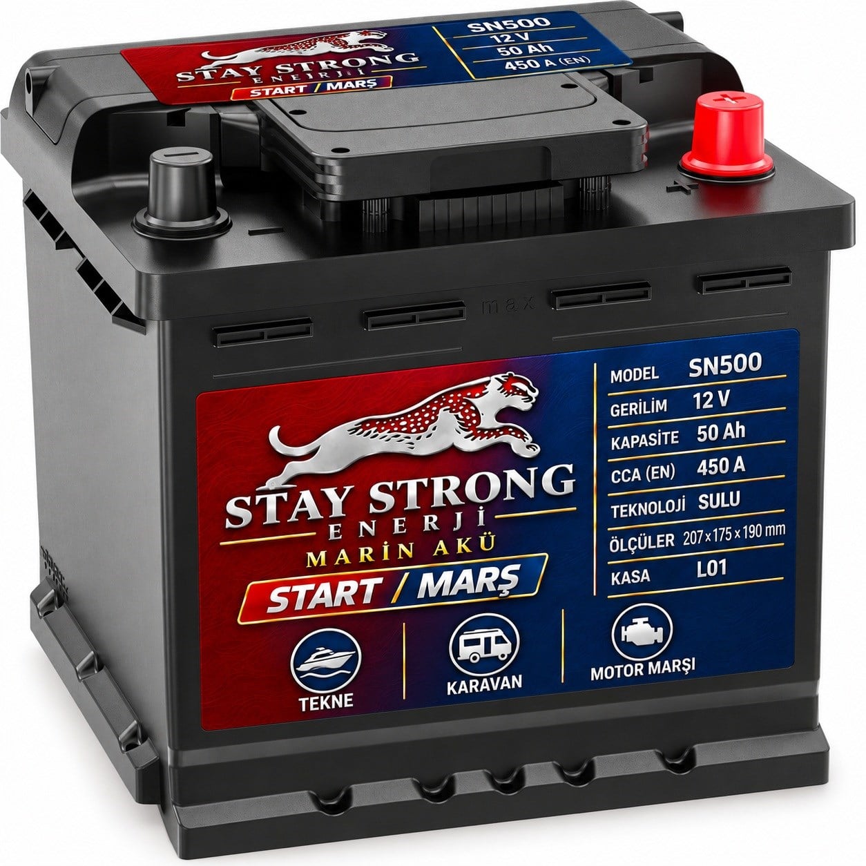 STAY STRONG SN500 12V 50Ah 450A Sulu Marin Marş Aküsü