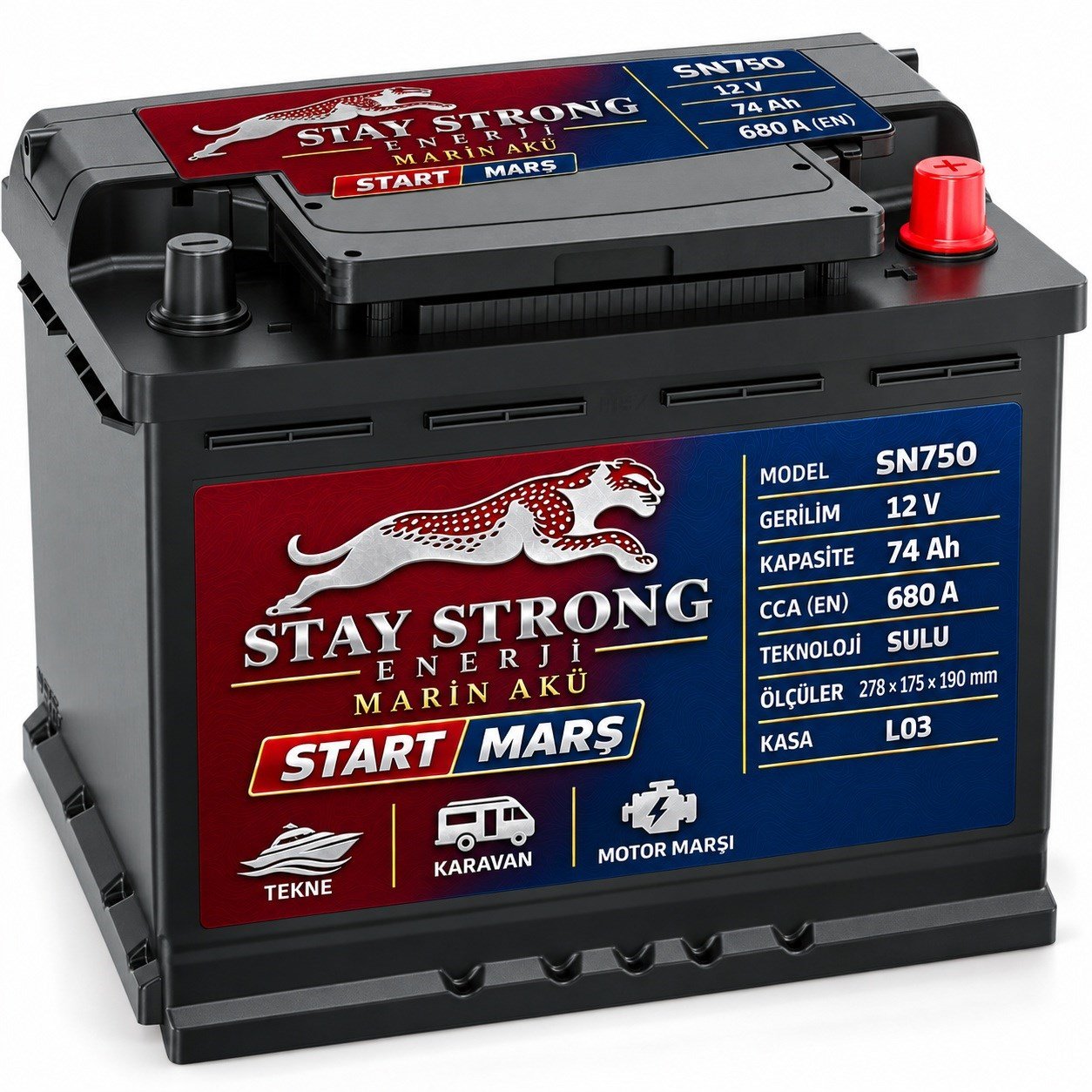 STAY STRONG SN750 12V 74Ah 680A Sulu Marin Marş Aküsü