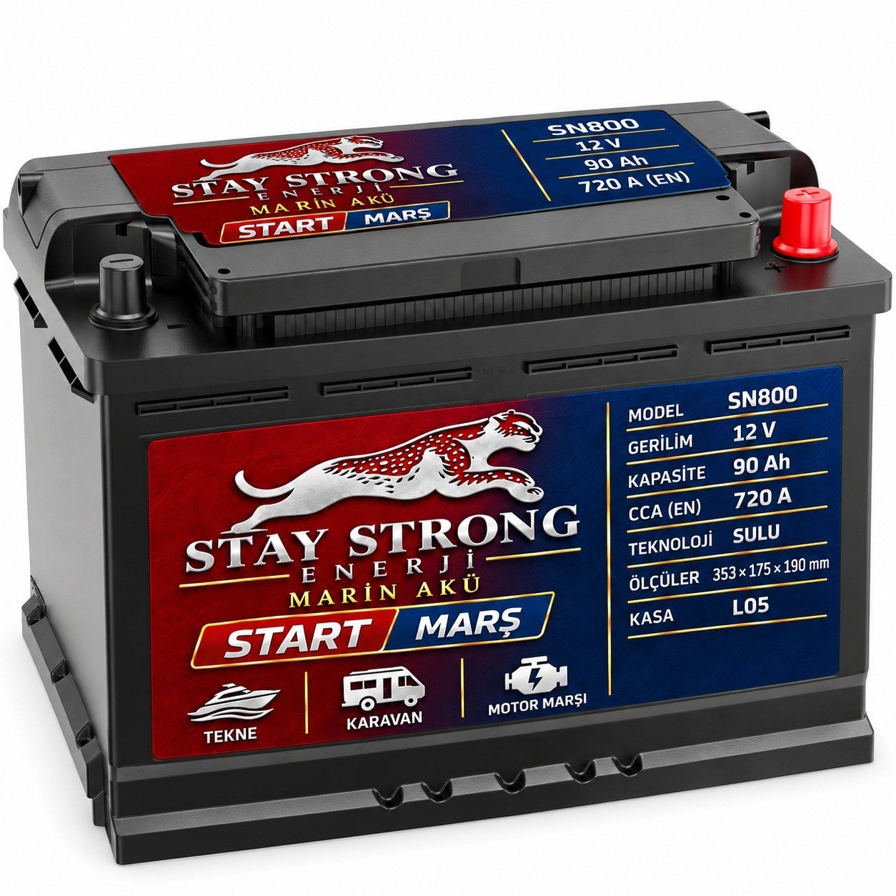STAY STRONG SN800 12V 90Ah 720A Sulu Marin Marş Aküsü