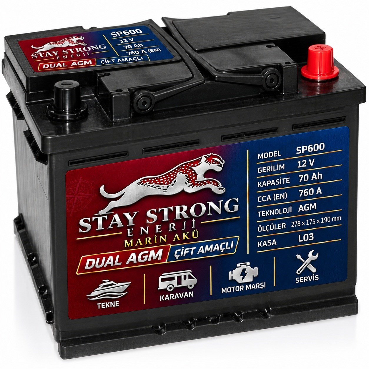 STAY STRONG SP600 12V 70Ah 760A AGM Marin Çift Amaçlı Aküsü