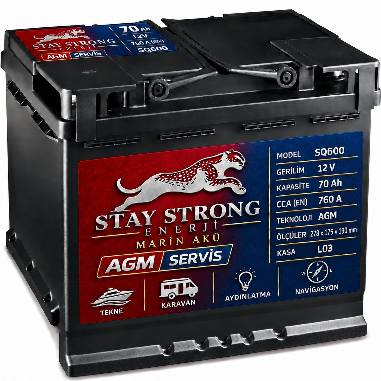 STAY STRONG SQ600 12V 70Ah 760A AGM Marin ve Karavan Servis Aküsü