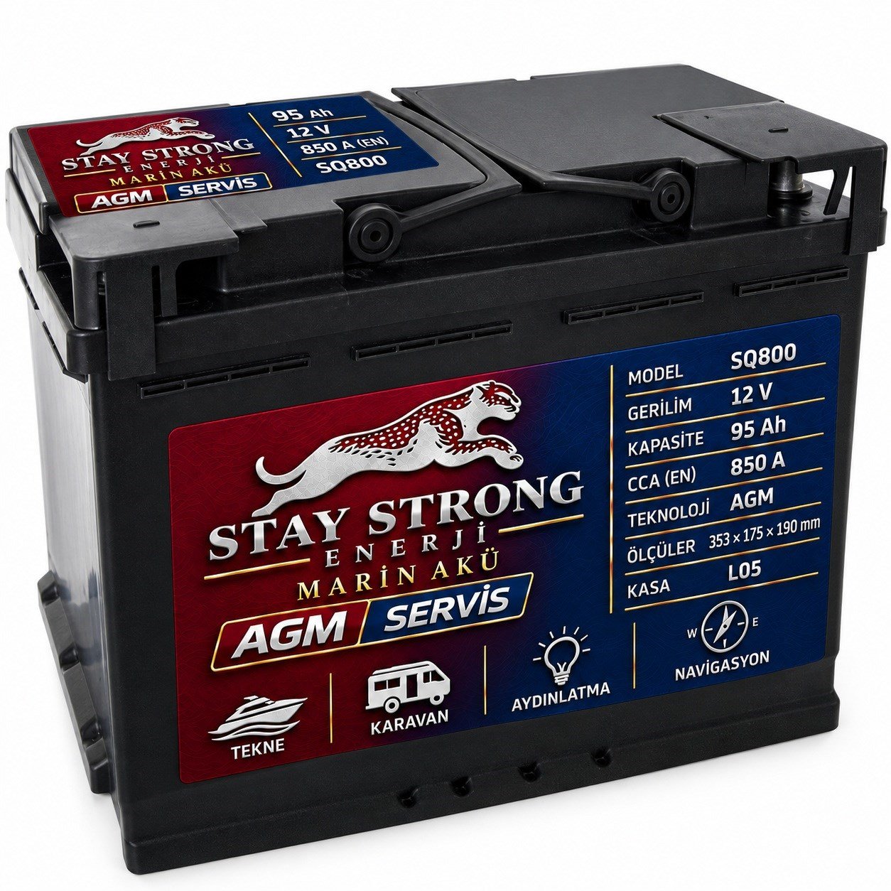 STAY STRONG SQ800 12V 95Ah 850A AGM Marin ve Karavan Servis Aküsü