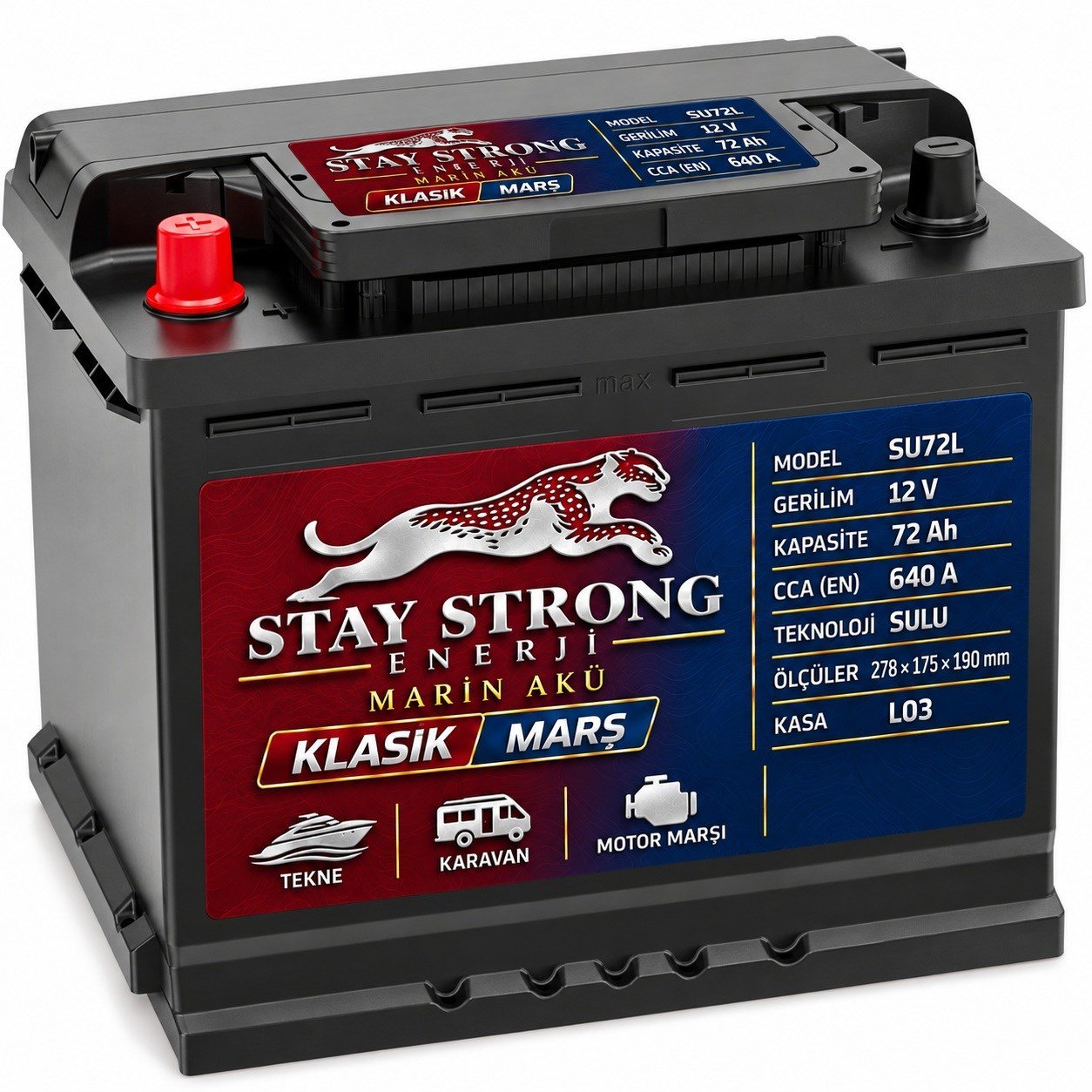 STAY STRONG SU72L 12V 72Ah 640A Sulu Marin Klasik Marş Aküsü