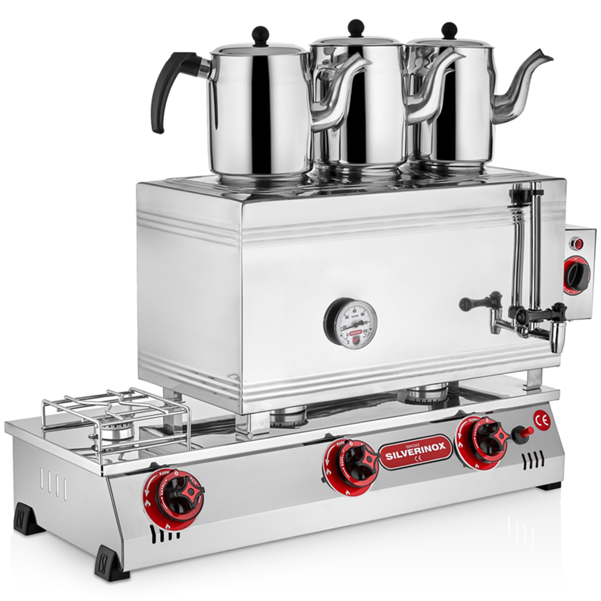 Silverinox ELEKTRİKLİ - GAZLI ÇAY OCAĞI 60’lık - 3 Demlik - D.gaz