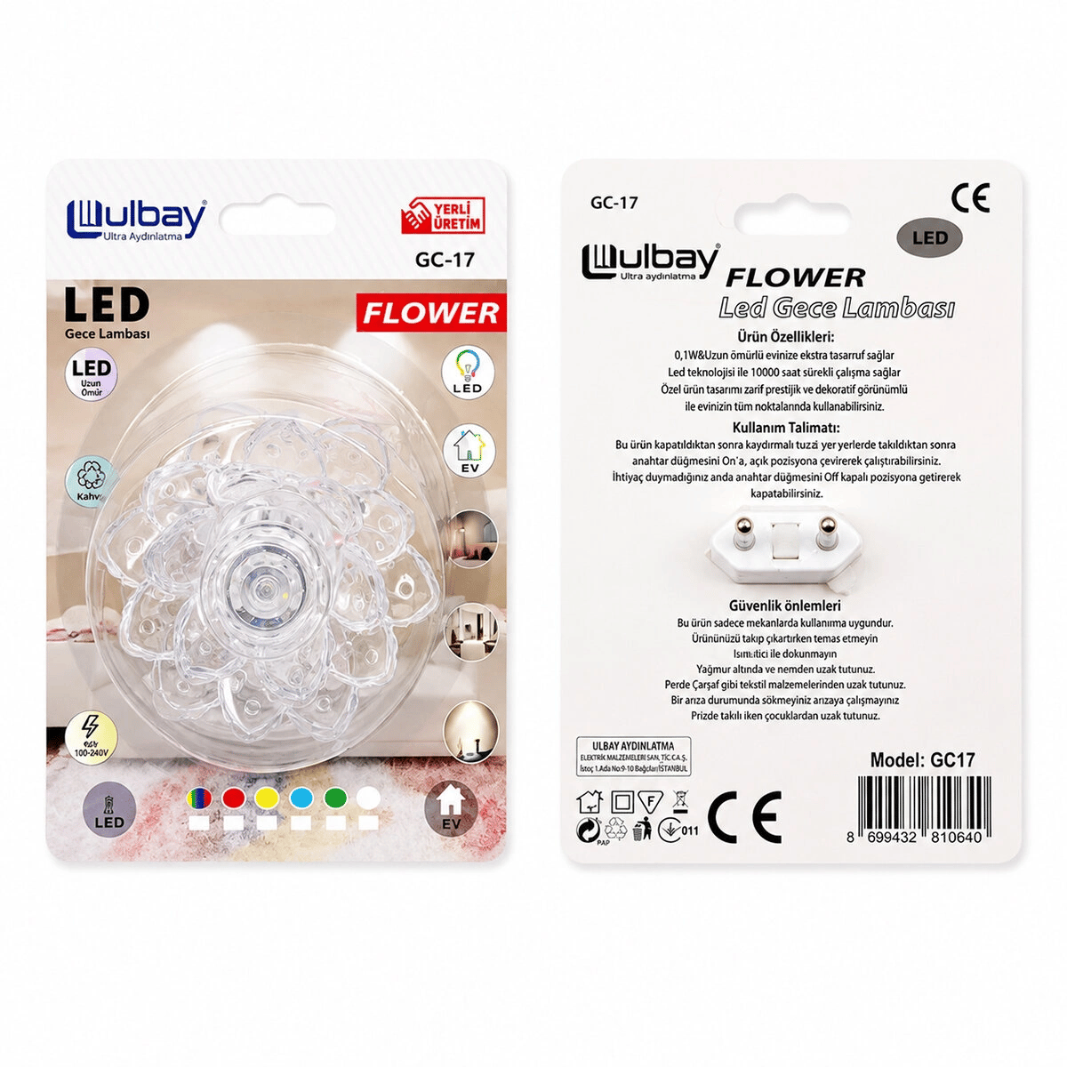 10 Adet Kozalak Led Gece Lambası Gc-17 Bx40