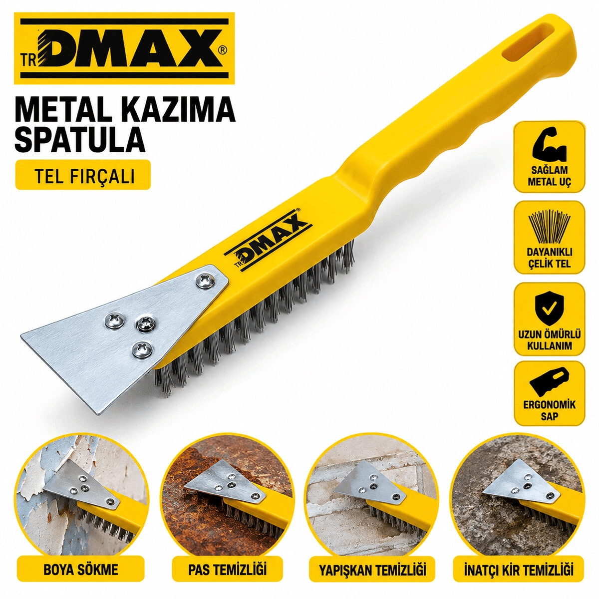 12 Adet 2ın1 Çelik Tel Fırça - Metal Kazıma Spatula 270mm Bx40