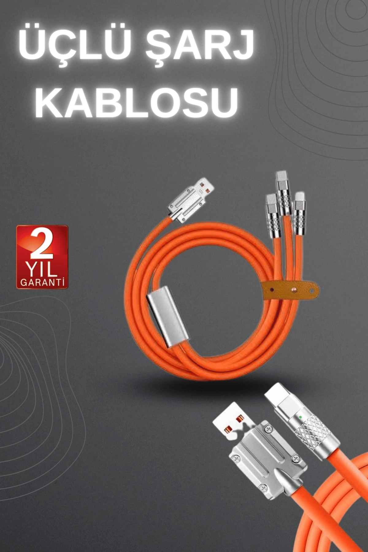 120W Hızlı Şarj Kablosu Turuncu Yüksek Güç Kapasitesi Çoklu Şarj Girişi