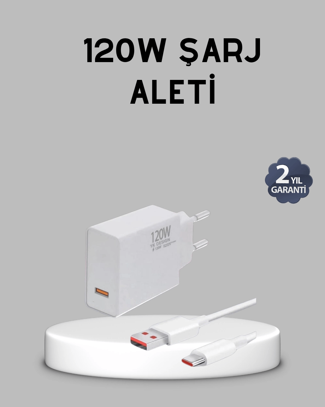 120W Süper Hızlı Şarj Adaptörü – Type-C Kablo Dahil, Yüksek Voltaj Korumalı