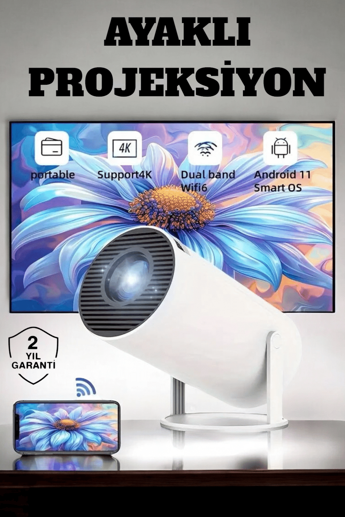 130 İnç Geniş Ekran ve 4K Destekli Full HD Projeksiyon Cihazı