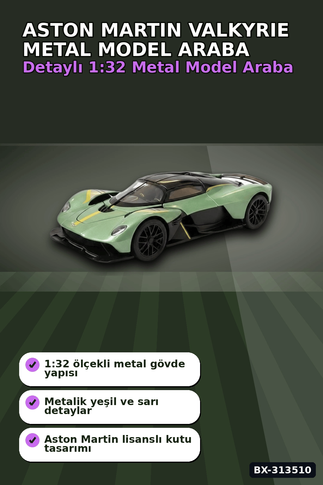 1:32 Aston Martin Valkyrie Çek Bırak Metal Model Araba - Diecast Oyuncak BX-313510