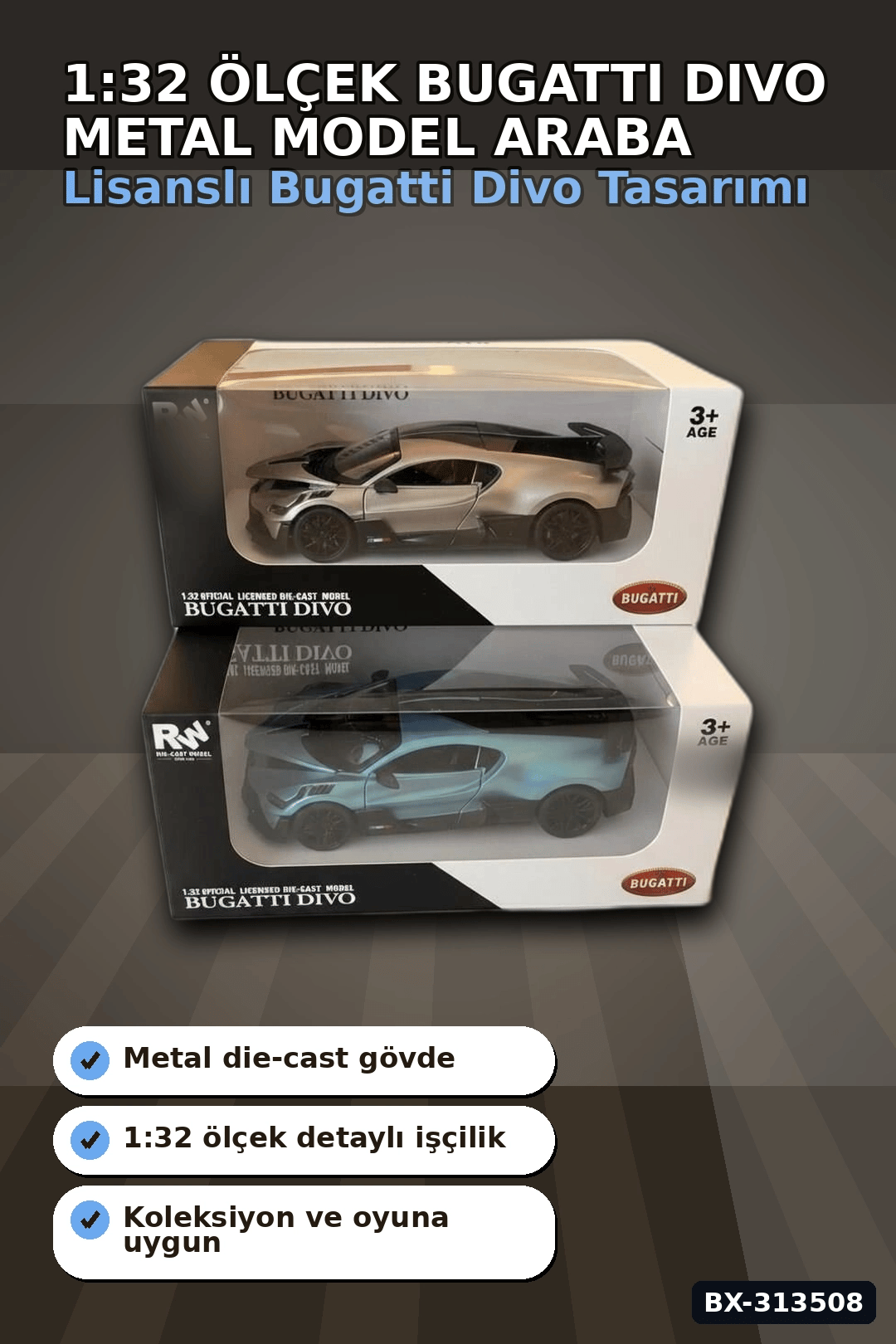 1:32 Ölçek Bugatti Divo Metal Diecast Model Araba - Çek Bırak Özellikli, Lisanslı BX-313508