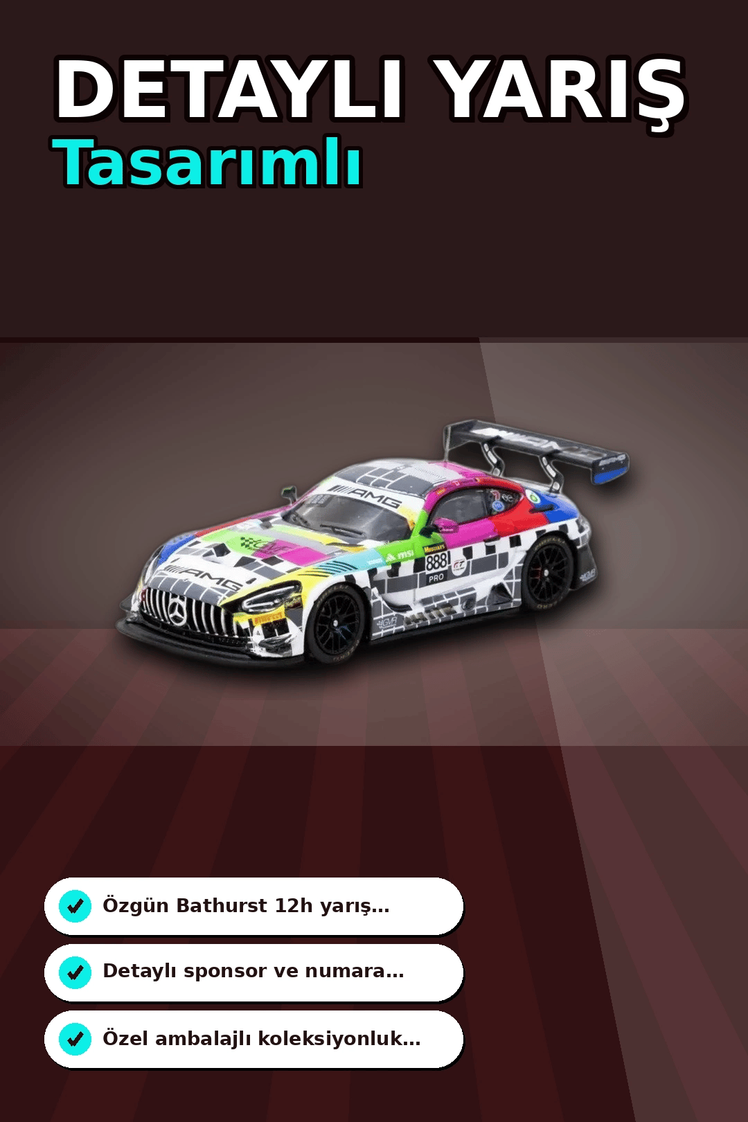 1/64 Diecast Mercedes-AMG GT3 Yarış Arabası - 2025 Bathurst 12h GruppeM Racing 3 Pilot BX-313343