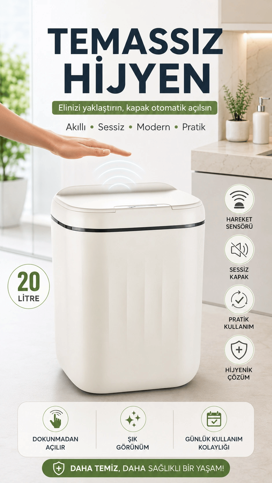 20 Litre büyük Çöp Kovası Sensörlü Hareket Algılayan