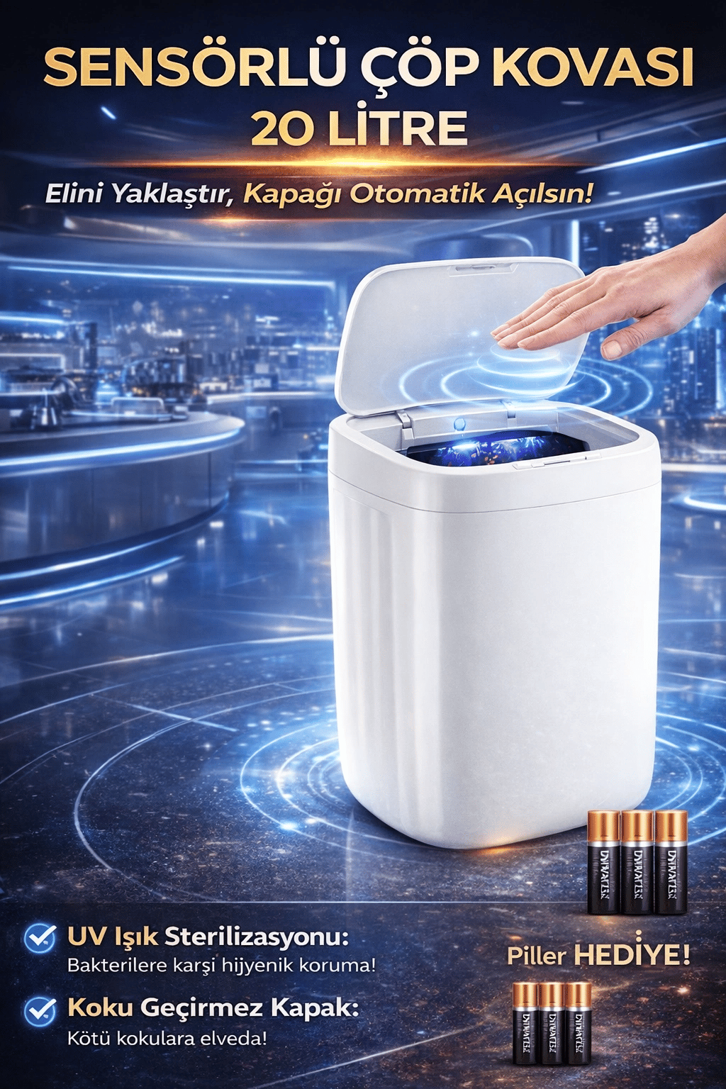 20 Litre El Algılayan Sensörlü Çöp Kovası