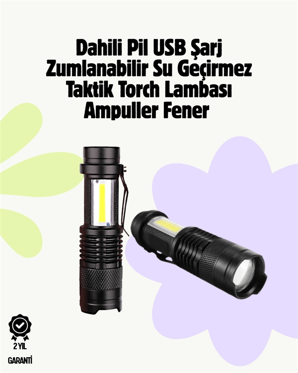 2000 Lümen LED El Feneri - Suya Dayanıklı, Odaklı, Klipsli
