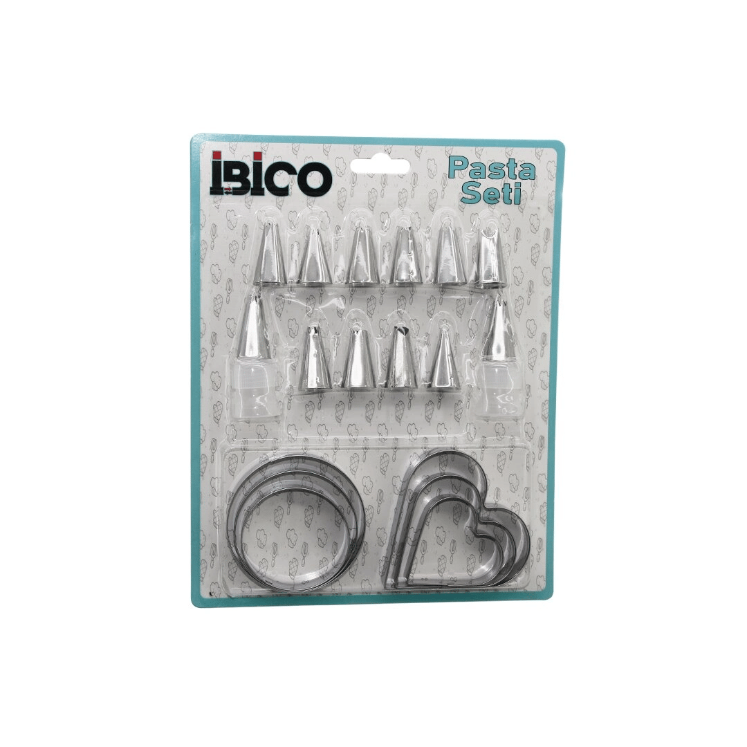 20pcs Pasta Süsleme Uç Seti= 12-metal Kurabiye Kalıp Metal=3-kalp - 3-yuvarlak 2-uç Tutucu Pls.adaptör Bx40