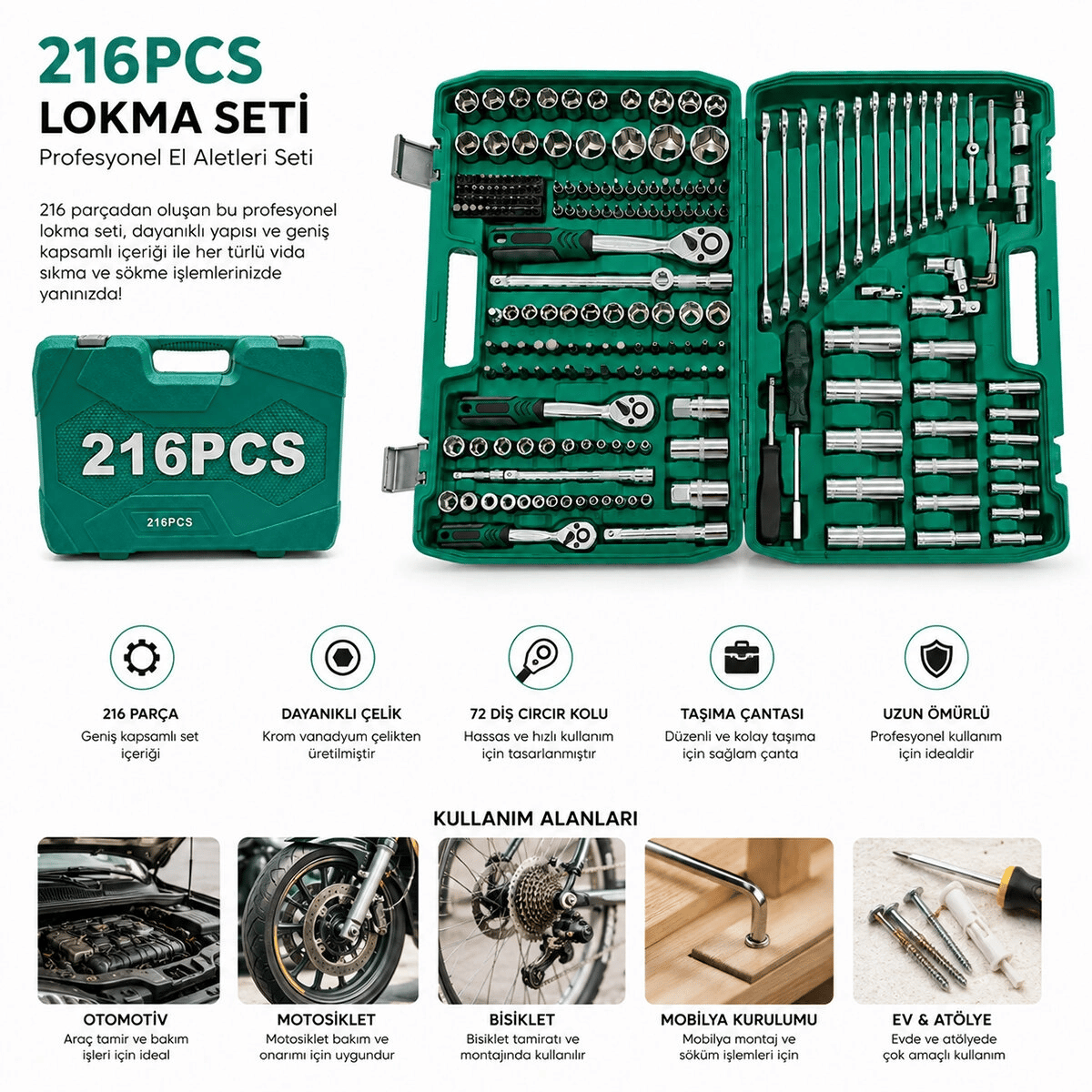 216pcs Lokma Seti Lokma - Soket - Bits Adaptör - 3ad.cırcır Kolu Plastik Çantalı Bx40