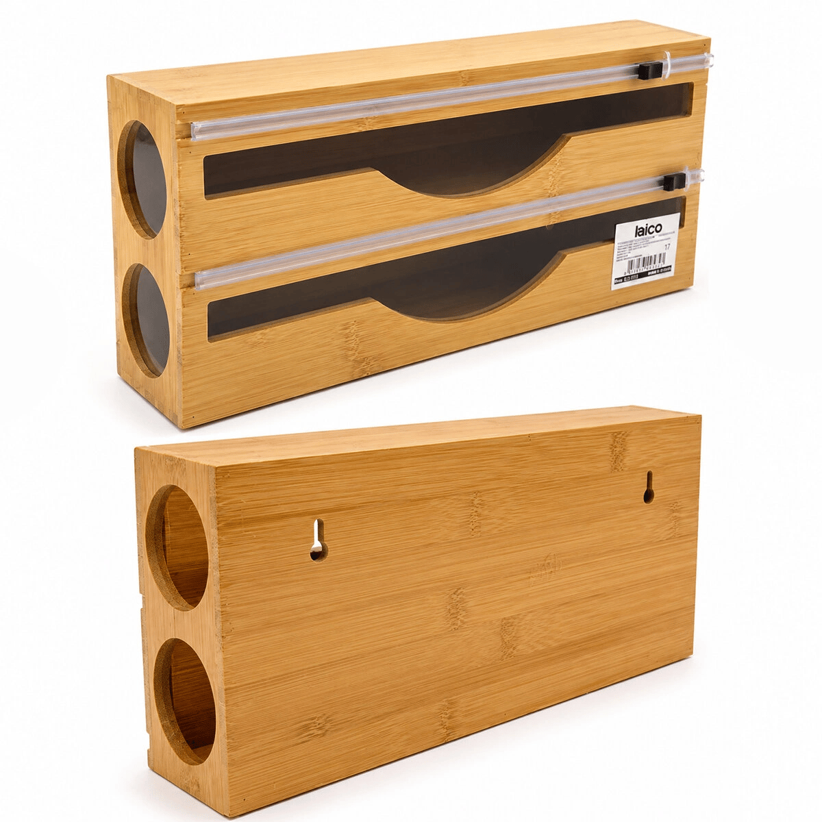 2ın1 Ahşap Bambu Streçlik - Folyoluk - Havluluk Kesici Bıçak Kanallı Bx40