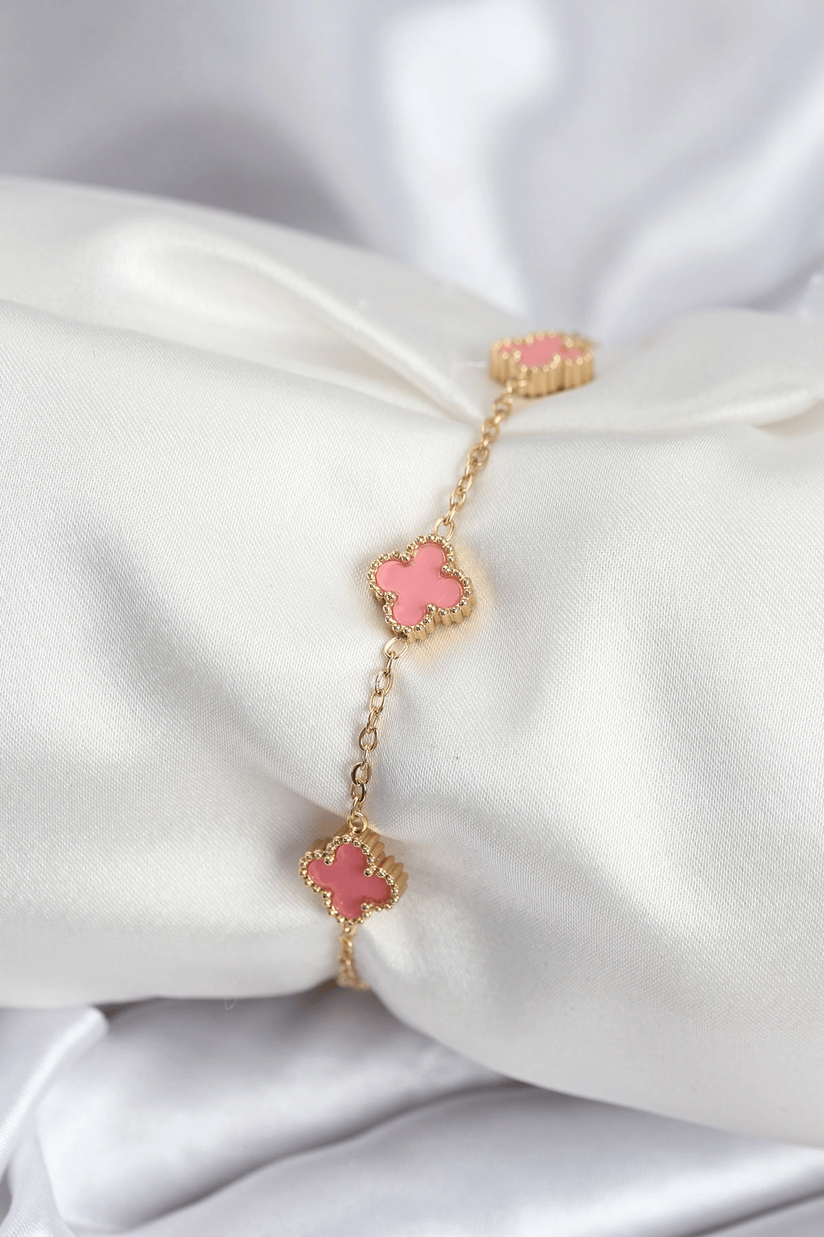 316L Çelik Gold Renk Pembe Baby Boy Yonca Kadın Bileklik