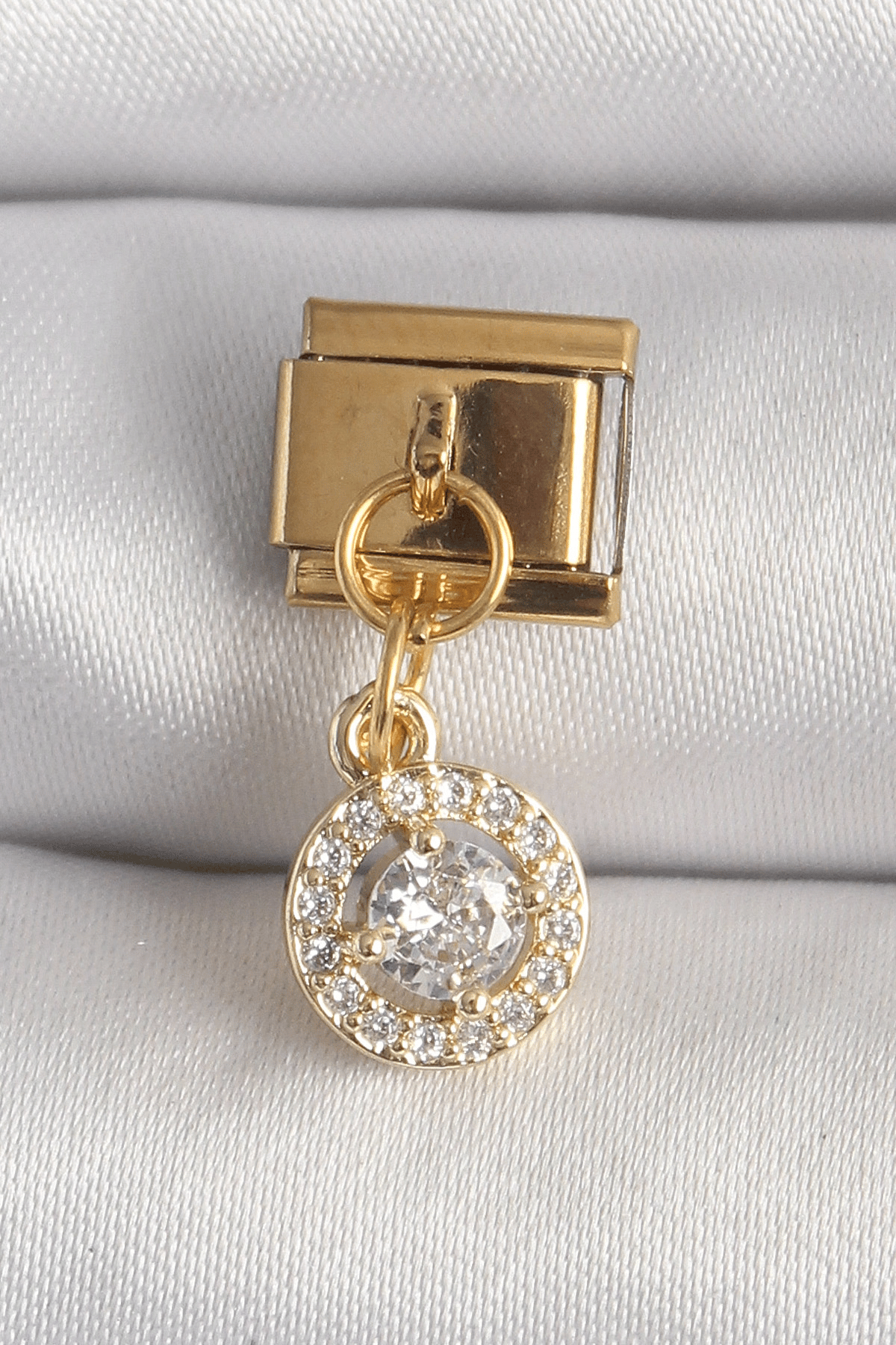 316L Çelik Gold Renk Sallantı Daire Zirkon Taşlı Nomination Charm