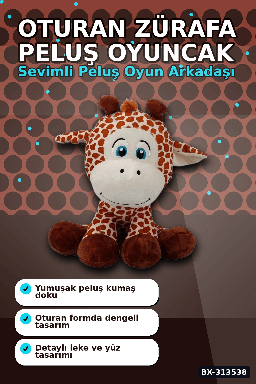 35 Cm Oturan Zürafa Peluş Oyuncak - Yumuşak Dolgulu, Bebek ve Çocuk Odası İçin BX-313538