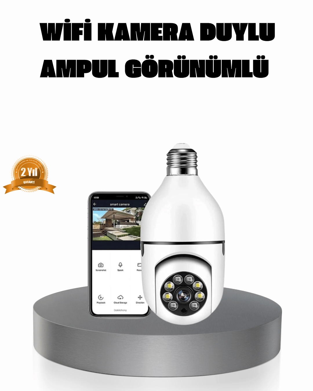 360° Akıllı Güvenlik Kamerası – Duya Takılabilir, Wi-Fi Bağlantılı, Hareket Sensörlü