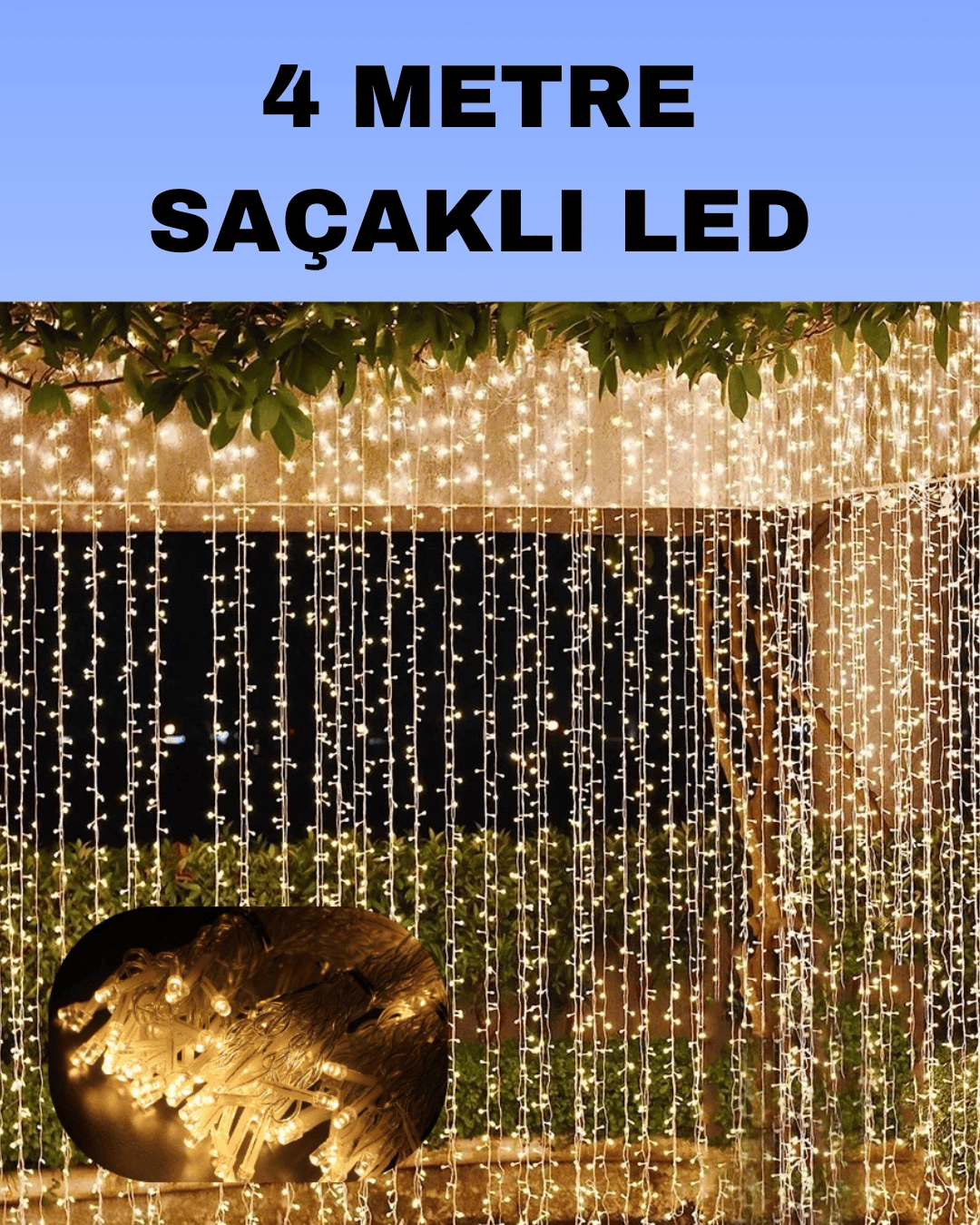 4 Metre Icicle Şelale Led Perde Işık Sarı Aydınlatma