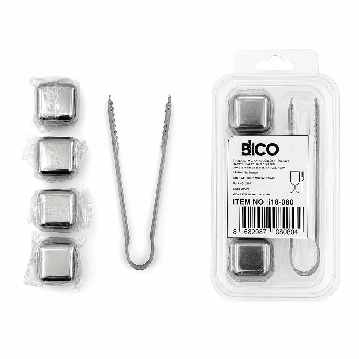 5pcs = 4 Küp - Maşa Küp Şekli Metal Buzluk Bx40