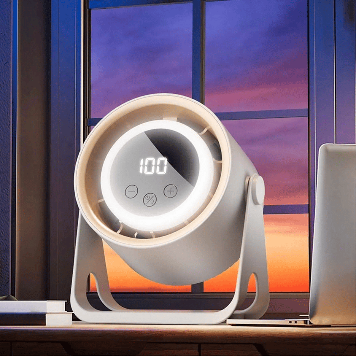6 Kademeli Şarjlı Masaüstü Fan – Dijital Led Ekranlı, Oynar Başlıklı, Led Işıklı, Askılı Ve Duvara Monte Edilebilir Fan K6 Bx40
