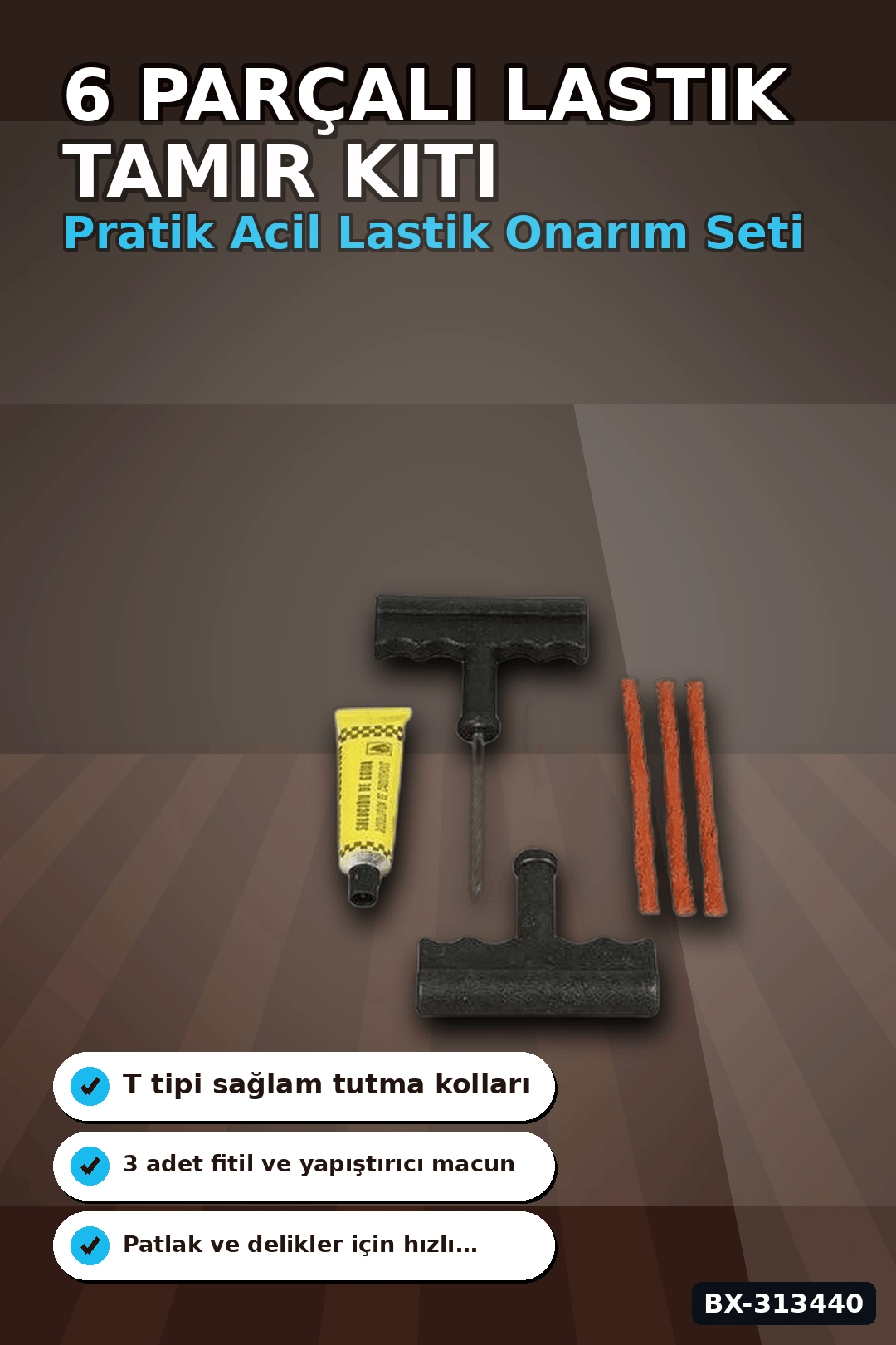 6 Parçalı Patlak Lastik Tamir Kiti Araba Motosiklet Bisiklet Onarım Seti BX-313440