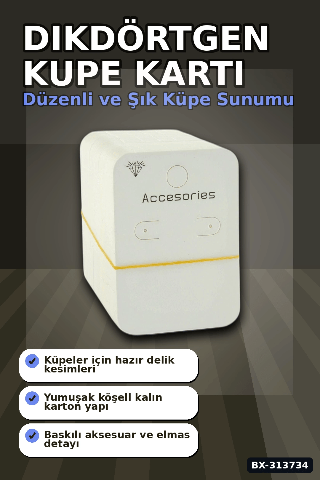 6.5x9 cm Dikdörtgen Kalın Kupe Kartı 100 Adet Paket - Bijuteri Sergileme BX-313734