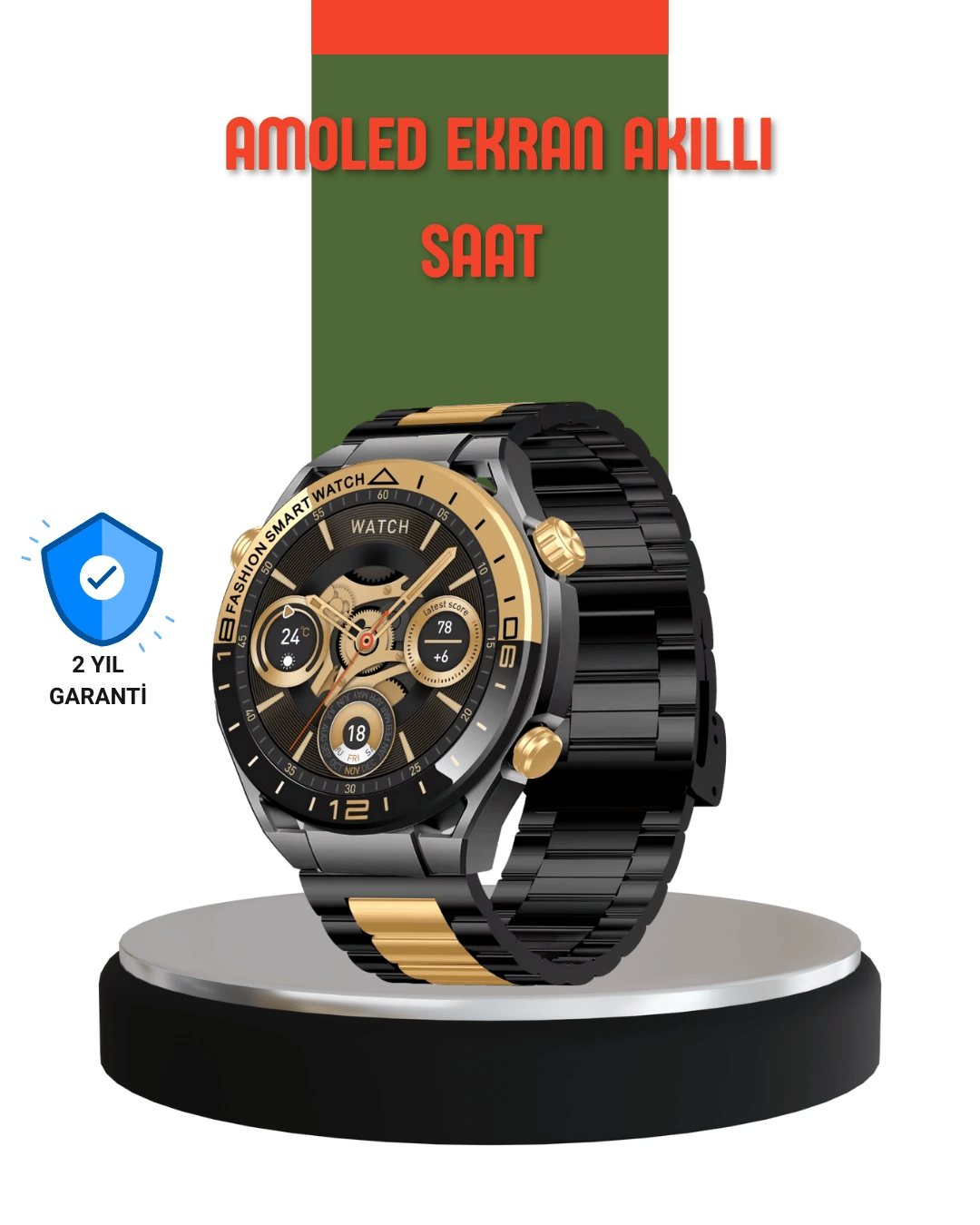 Amoled Ekran Akıllı Saat Bluetooth 5.1 Çağrı Destekli 3 Bileklikli