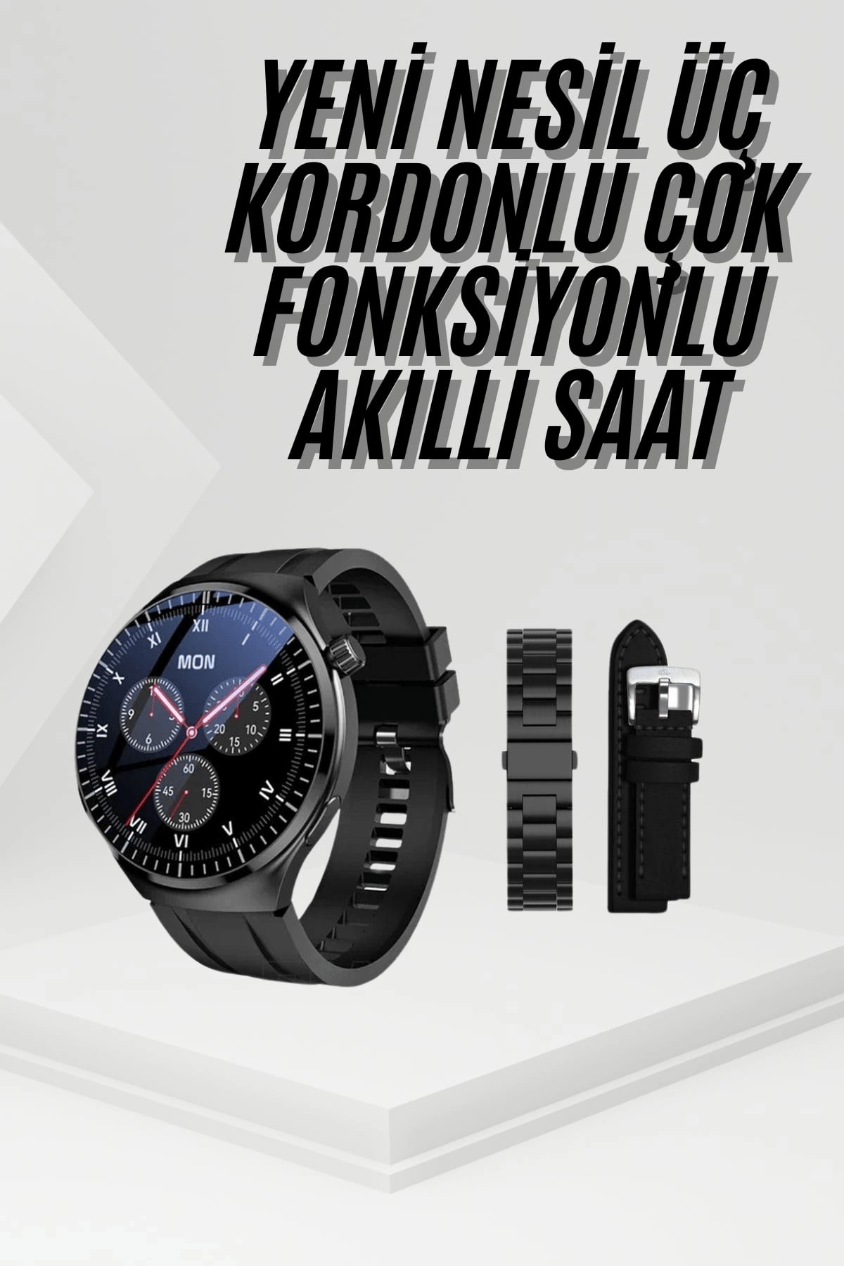 Amoled Ekran Metal Deri Silikon Kordonlu Uyku ve Sağlık Takibi