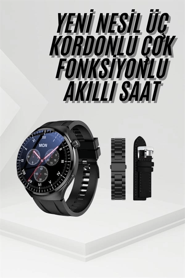 Amoled Ekran Metal Deri Silikon Kordonlu Uyku ve Sağlık Takibi