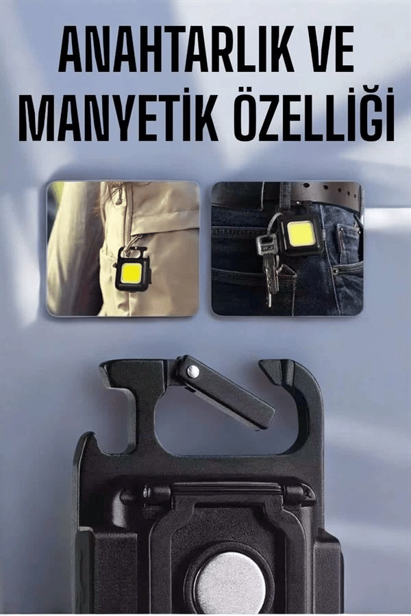 Anahtarlık Çok Amaçlı Mıknatıslı Taşınabilir Işık Led Şarjlı