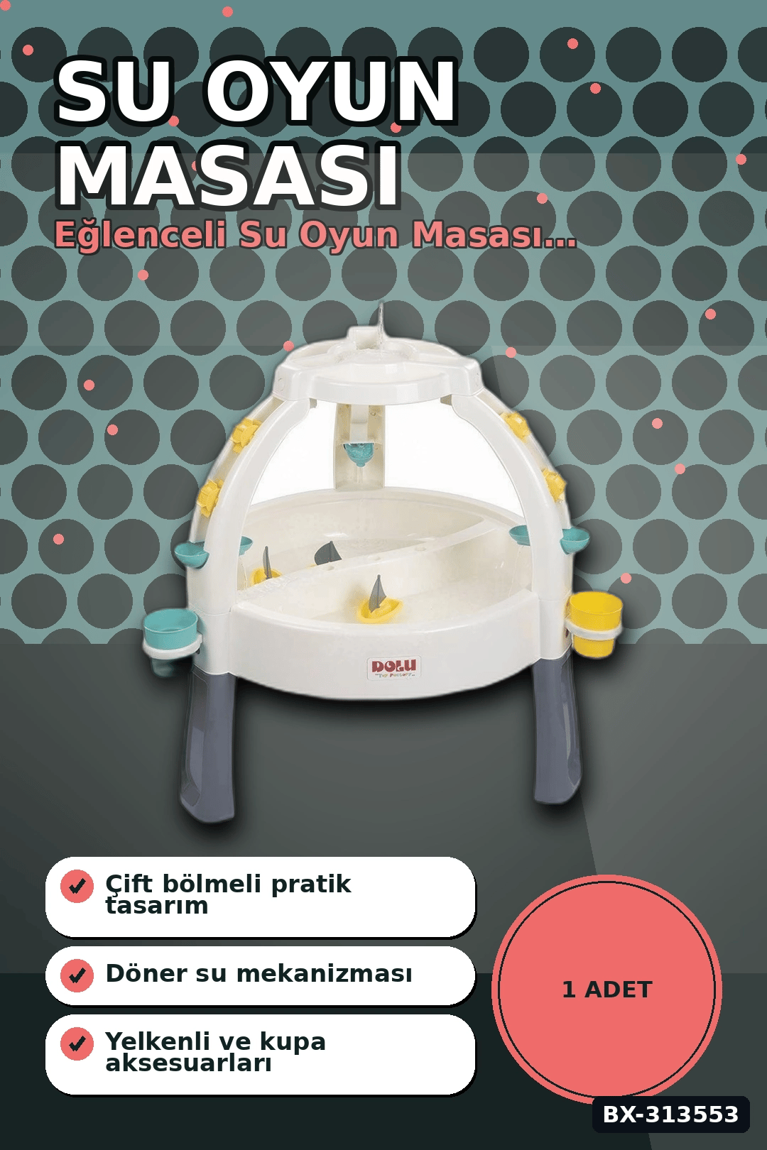 Ayarlanabilir Bacaklı 82 cm Kum Ve Su Oyun Masası - 24 Ay+ Çocuklar İçin Çift Bölmeli BX-313553