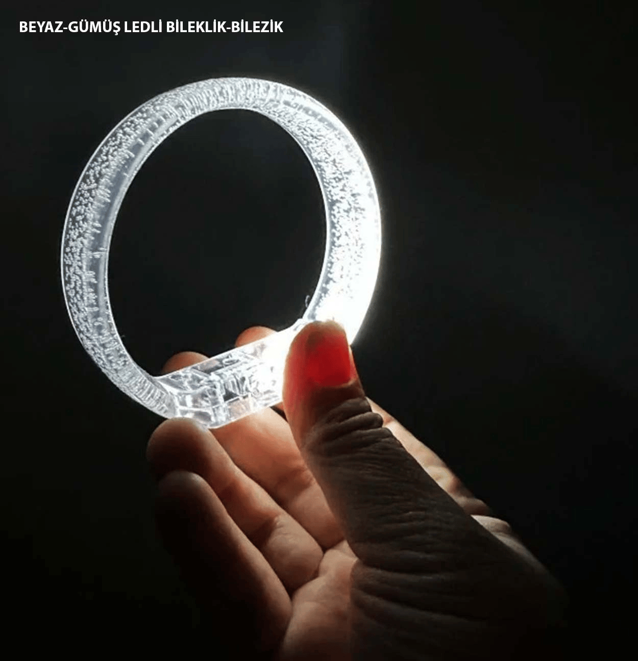 Beyaz-gümüş Led Işıklı Baskı Yapılabilen Pilli Bileklik Bilezik 1,5 Cm Genişlik Bx40