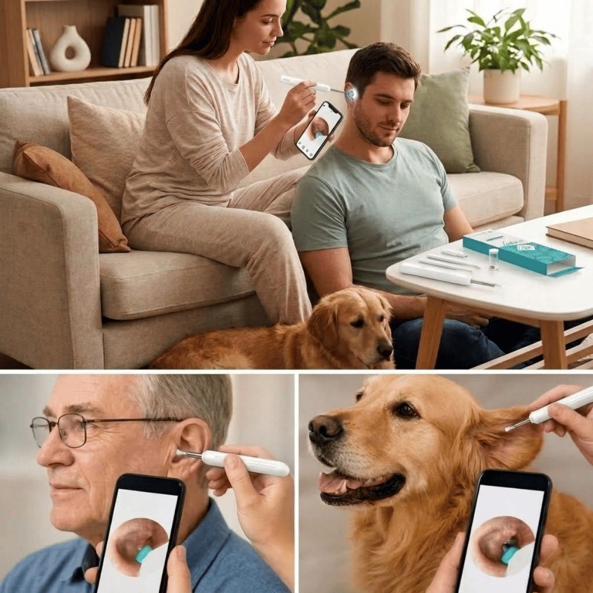 Beyaz Kablosuz Hd Görüntülü Kulak Temizleme Kamerası, Led Işıklı Type-c Şarjlı İos Ve Android Uyumlu Kulak Temizleme Seti Bx40