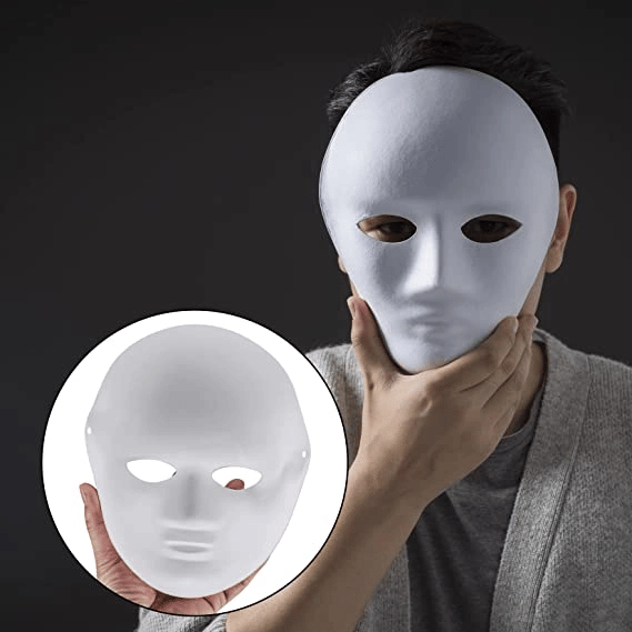 Beyaz Renk Boyanabilir Anonim Tam Yüz Cosplay Maske 24x18 Cm Bx40