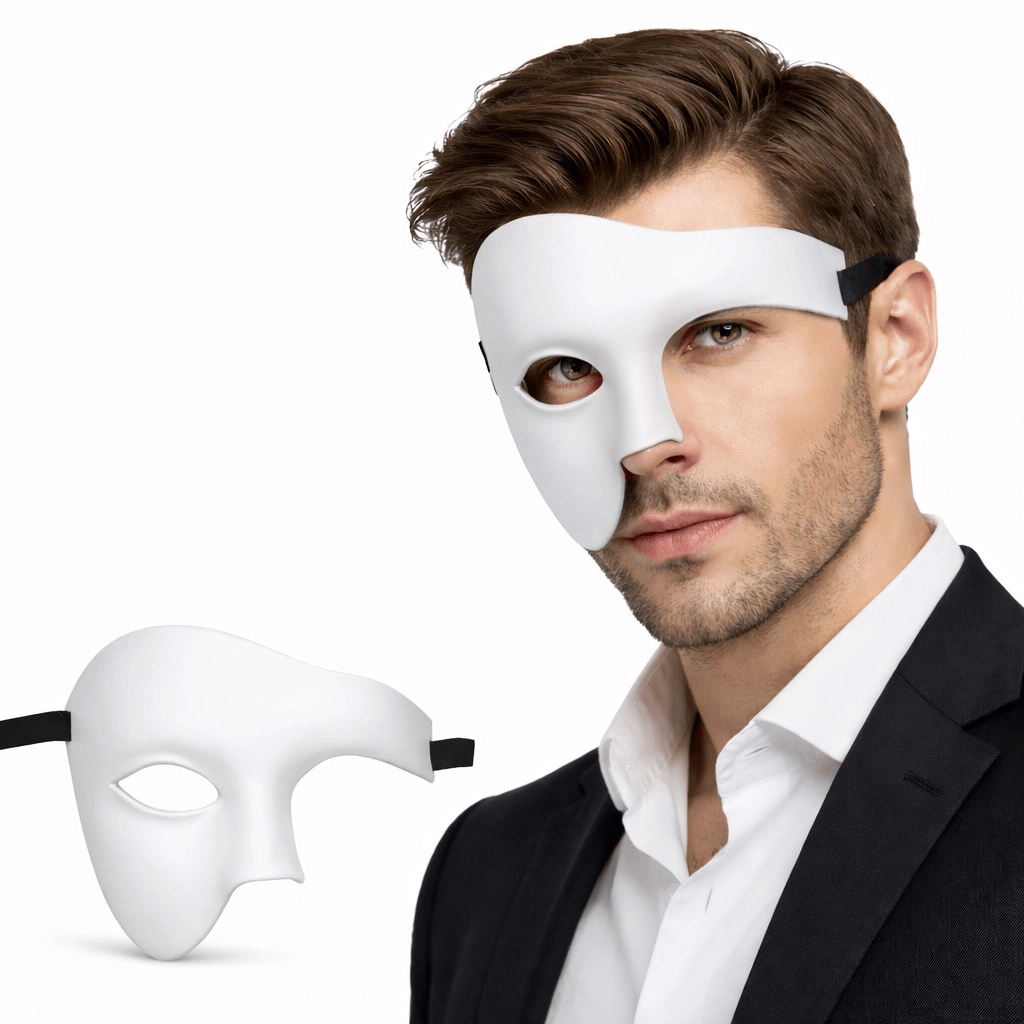 Beyaz Yarım Erkek Maske – Phantom Parti &amp; Balo Maskesi Bx40