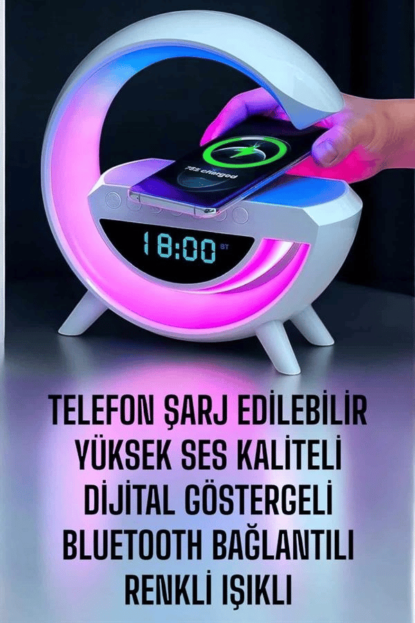 Bluetooth Hoparlör Dijital Göstergeli Wireless Şarj RGB Işıklı
