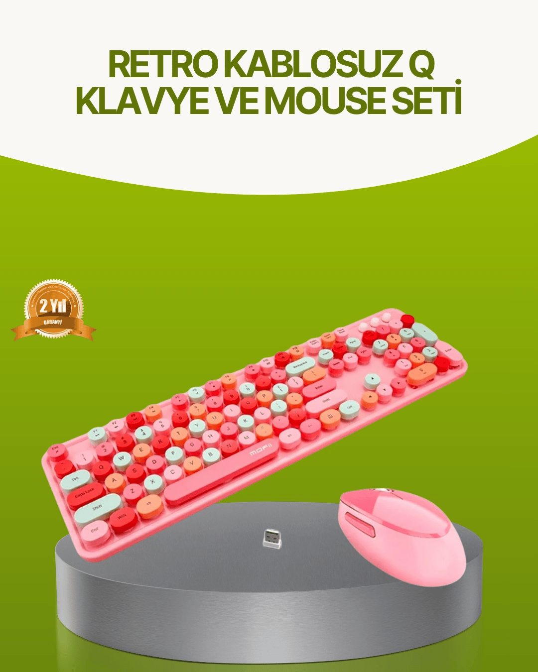 Bluetooth Retro Kablosuz Klavye ve Mouse Seti – 3 Cihaz Bağlantılı, Sessiz Tuş, Uzun Pil Ömrü