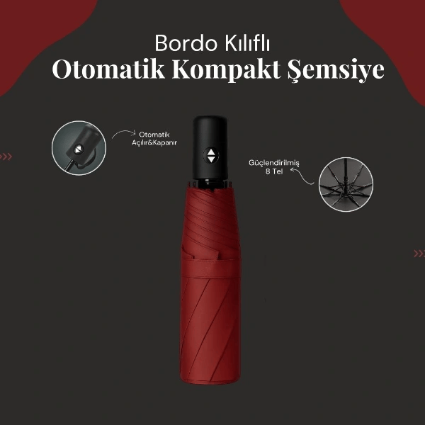 Bordo Kılıflı Otomatik Kompakt Şemsiye