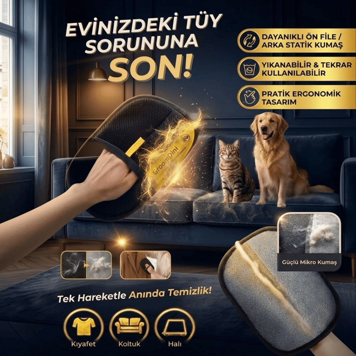 Büyük Boy Evcil Hayvan Tüy Alma Eldiveni, Geliştirilmiş Elektrostatik Tüy Toplayıcı Kedi Köpek Bakım Ve Temizlik Eldiveni Bx40