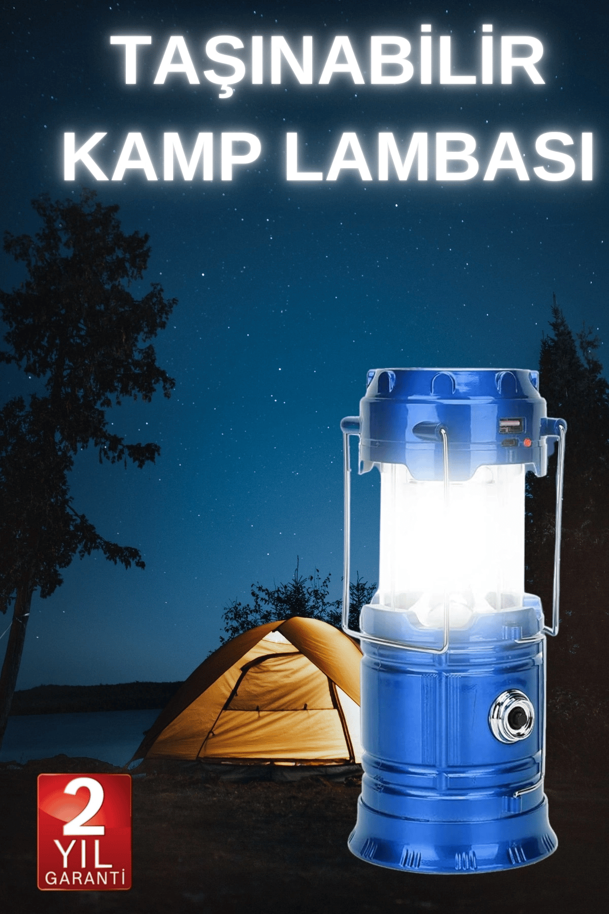 Büyük Boy Güneş Enerjili Kamp Feneri Işıldak Lamba USB Şarjlı