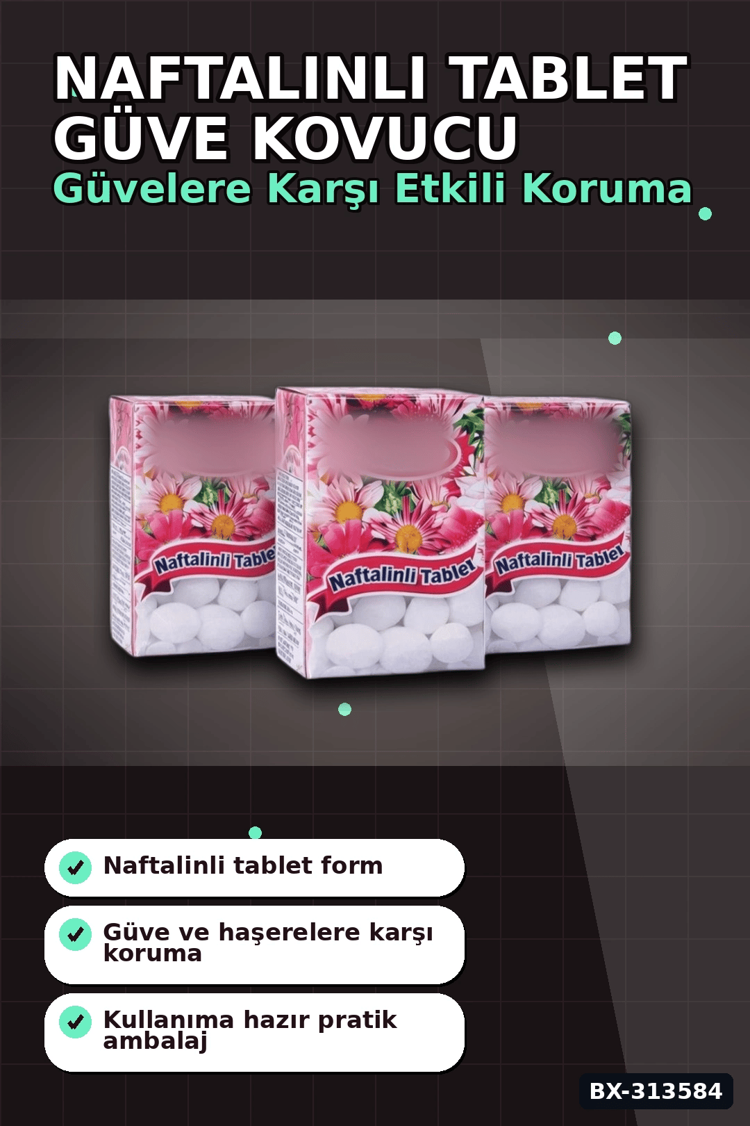 Çiçek Desenli Kutuda 6 Adet Naftalinli Tablet Güve Kovucu Dolap Çekmece Koruyucu BX-313584